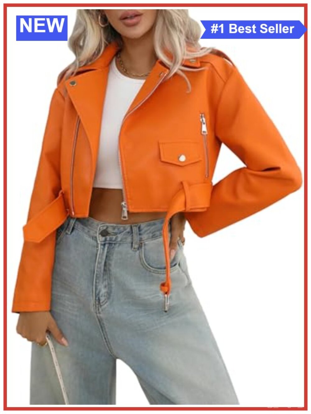 Faux Leather Cropped Bomber Jacket Belted